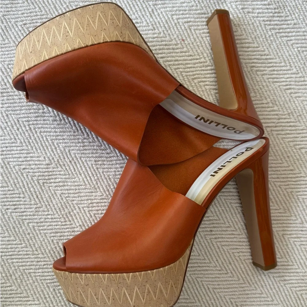 Pollini Terracotta Leather Platform Mule Heels